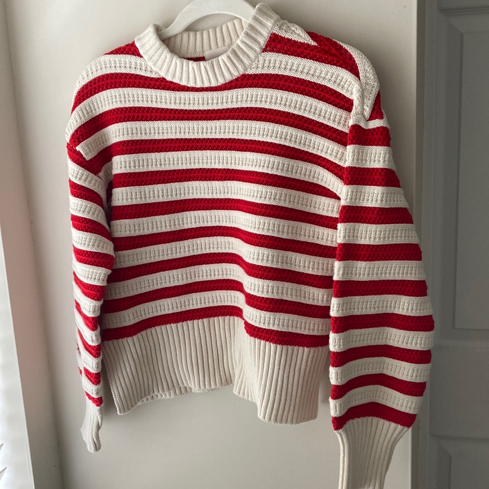 H&M red white striped mock neck sweater